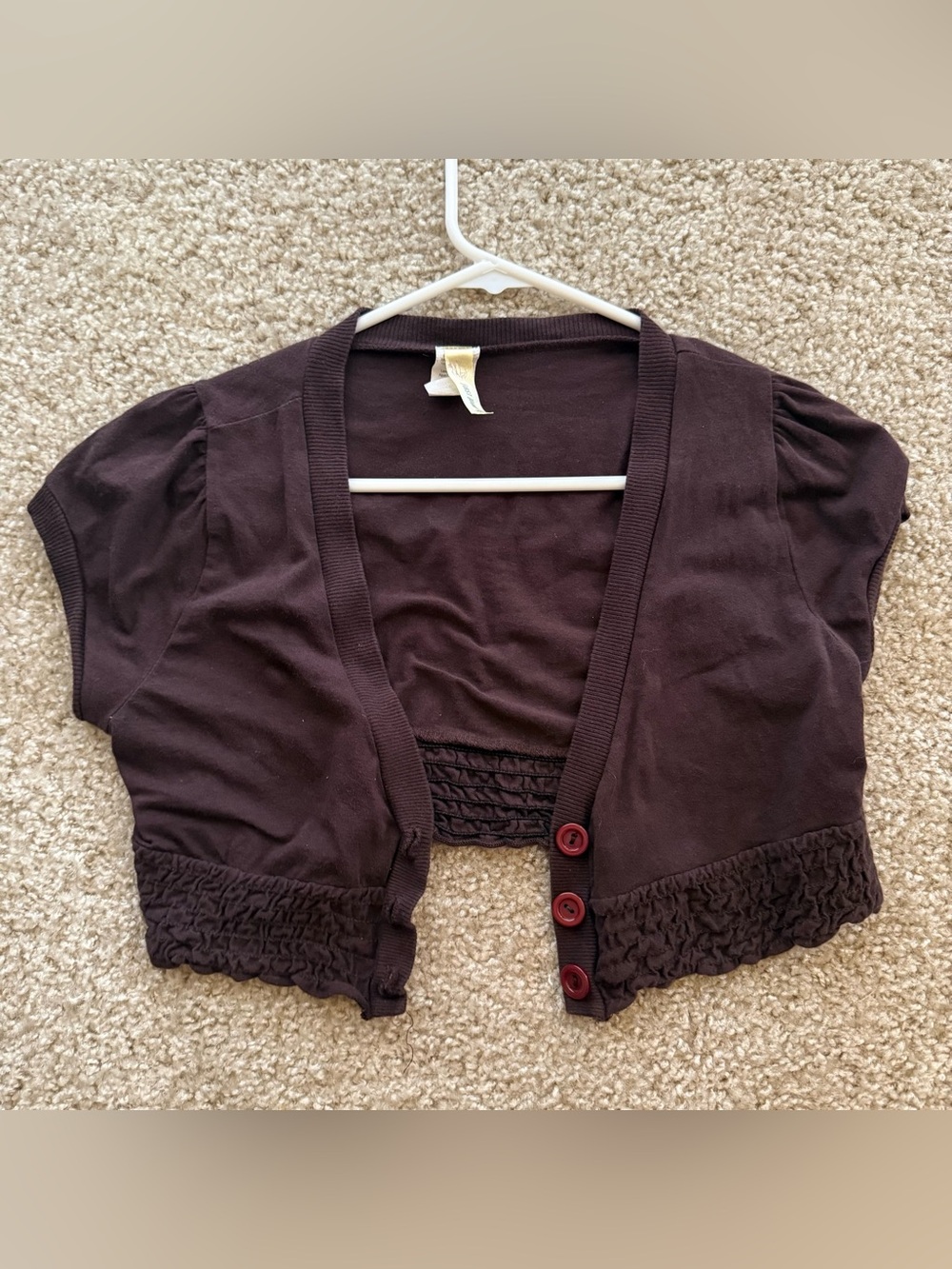 First Look Dark Brown Cropped Bolero Shrug Large Y2K Coquette Button Cardigan